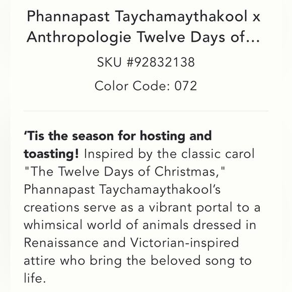 Anthropologie 12 Days of Christmas Dessert Plate Day 1 Partridge in a Pear Tree - Picture 9 of 10